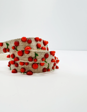 Ruban en toile naturelle orné de cerises rouges imprimées en 3D — Maison Satab
